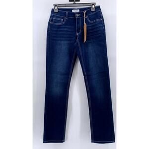 JEANS DENIM Women's Dark Blue Wash Regular-Fit Slim-Leg Jeans SZ 4